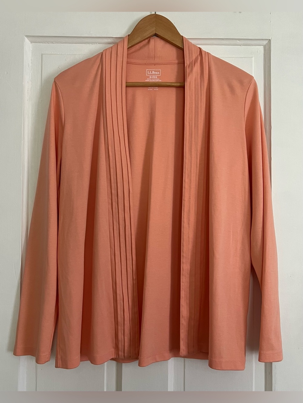 L.L. Bean Supima Cotton Cardigan Women’s Medium Open Front Peach Long Sleeve